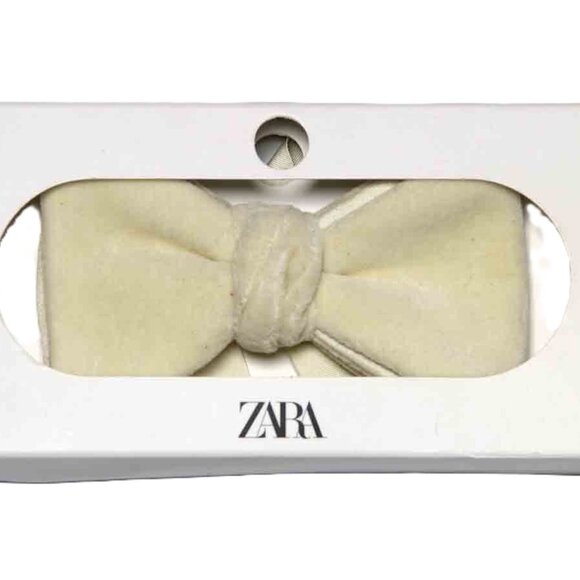NEW Zara Cotton Velour Bow Tie Cream Medium Adjustable Fits 13.75" - 18" Neck - Picture 1 of 1